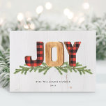 Tarjeta Festiva Navidades de Alegría Rustica Sin Foto<br><div class="desc">Desee a sus amigos y familia una feliz temporada de vacaciones con este exclusivo diseño de vacaciones de Joy. Personaliza tu saludo de vacaciones y tu apellido.</div>