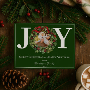 Tarjeta Festiva Navidades de Alegría Verde Wreath Photo