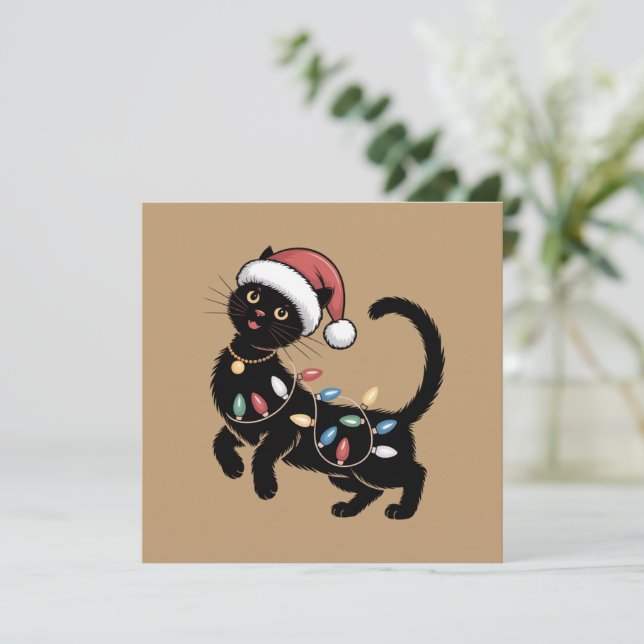 Tarjeta Festiva Navidades de amante de gato negro lindo Regalo de  (Anverso de pie)