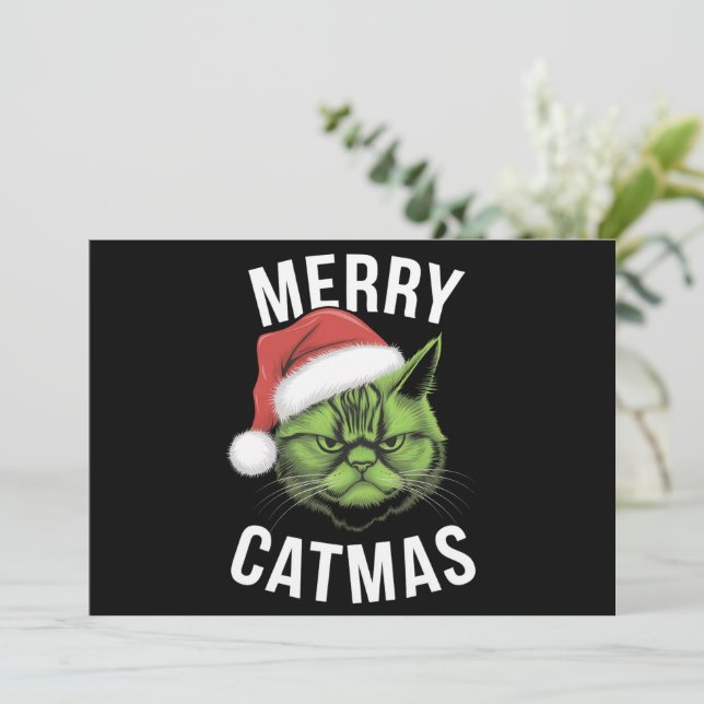 Tarjeta Festiva Navidades de Amantes del Gato de Merry Catmas dive (Anverso de pie)