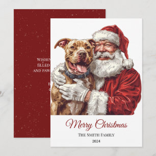 Tarjeta Festiva Navidades de American Staffordshire Santa Claus
