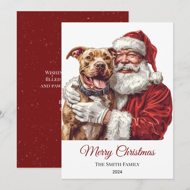 Tarjeta Festiva Navidades de American Staffordshire Santa Claus (Anverso / Reverso)