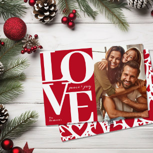 Tarjeta Festiva Navidades de amor, paz y alegría foto familiar roj