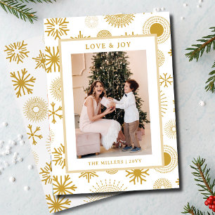 Tarjeta Festiva Navidades de amor y alegría foto copos de nieve de