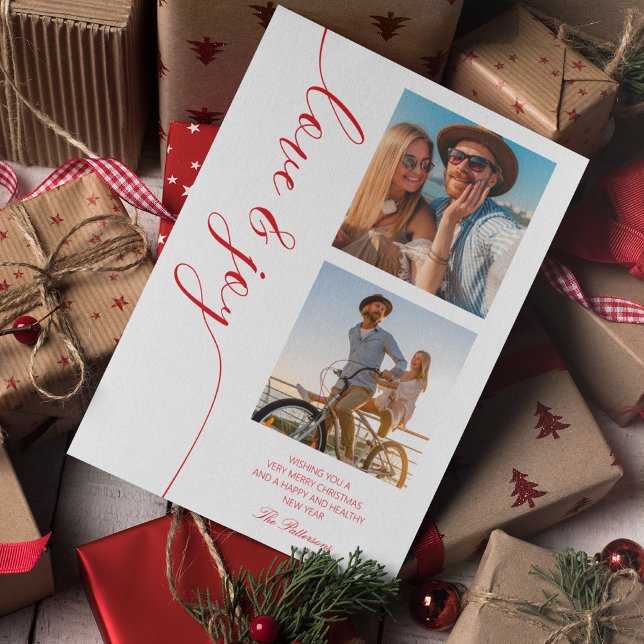 Tarjeta Festiva Navidades de Amor y Alegría Grabando Foto (Subido por el creador)