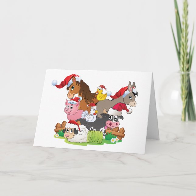 Tarjeta Festiva Navidades de animales de granja (Anverso)