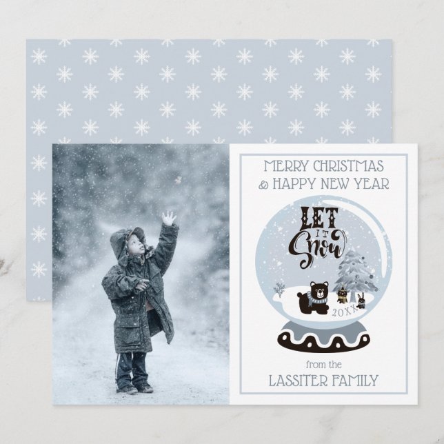 Tarjeta Festiva Navidades de animales de la selva de Globe dejan q (Anverso / Reverso)