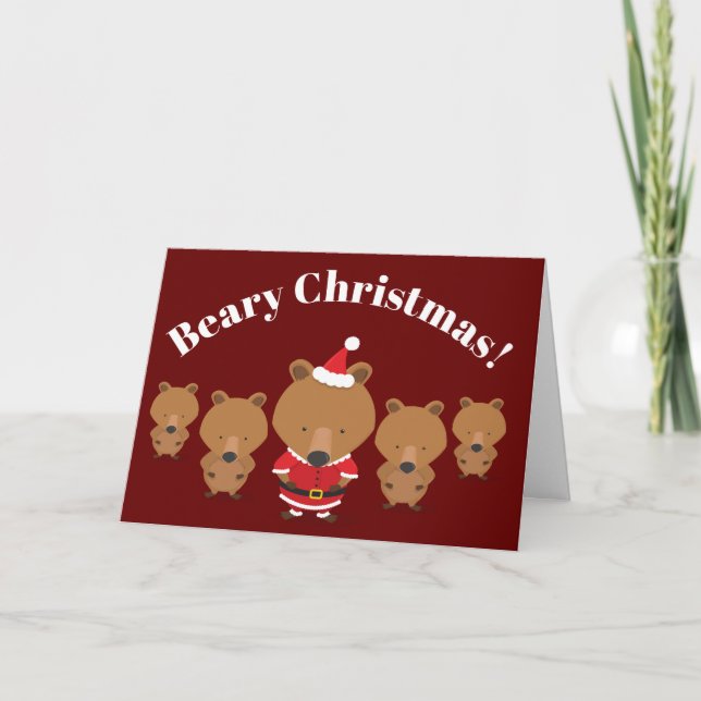 Tarjeta Festiva Navidades de animales de Santa Bear Pun (Anverso)