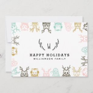Tarjeta Festiva Navidades de Animales Woodland de Estilo Moderno