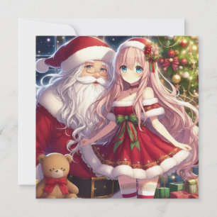 Tarjeta Festiva Navidades de Anime chica y santa