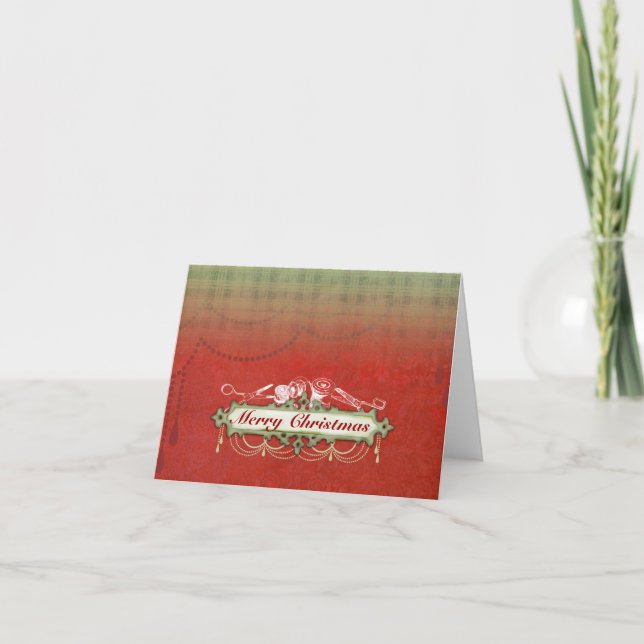 Tarjeta Festiva Navidades de araña chic de Shabby de costura de va (Anverso)