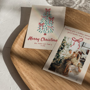 Tarjeta Festiva Navidades de árbol de cintas dibujadas con la mano