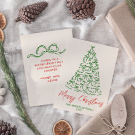 Tarjeta Festiva Navidades de árbol de cintas dibujadas con mano re