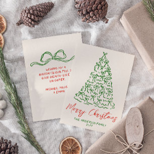 Tarjeta Festiva Navidades de árbol de cintas dibujadas con mano re