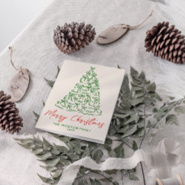 Tarjeta Festiva Navidades de árbol de cintas dibujadas con mano re