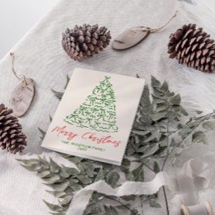 Tarjeta Festiva Navidades de árbol de cintas dibujadas con mano re