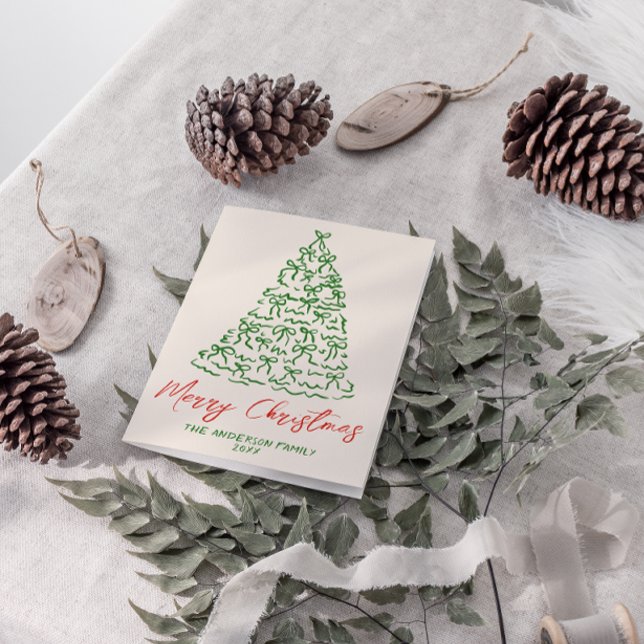 Tarjeta Festiva Navidades de árbol de cintas dibujadas con mano re (Subido por el creador)