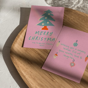 Tarjeta Festiva Navidades de árbol funky rosa azul vintage no foto