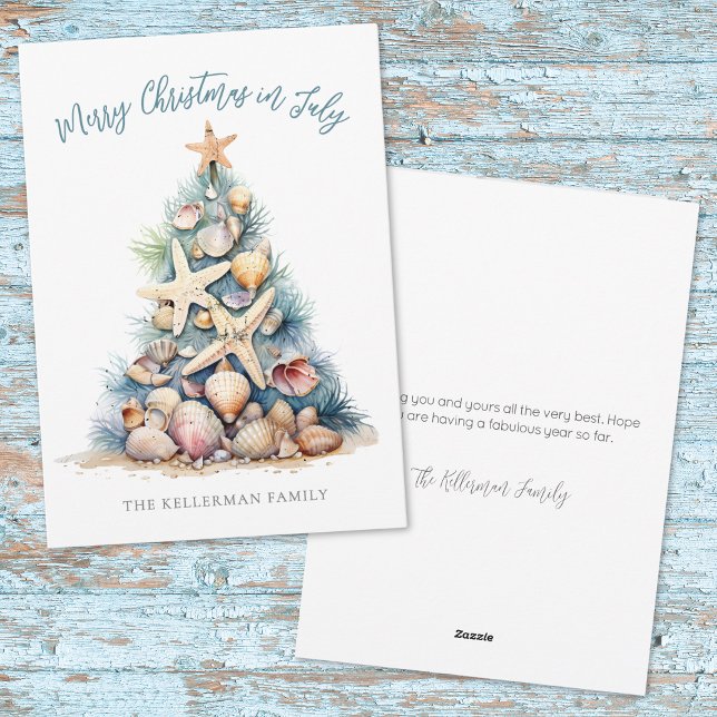 Tarjeta Festiva Navidades De Árboles De Playa En Julio (Beach Tree Christmas In July Holiday Card)
