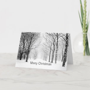 Tarjeta Festiva Navidades de árboles nevados negros y blancos
