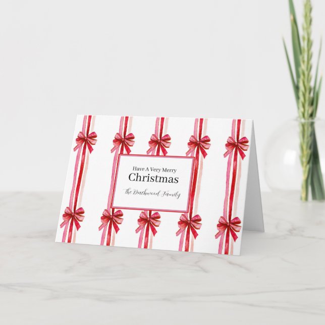 Tarjeta Festiva Navidades de arcos rojos rosados (Anverso)