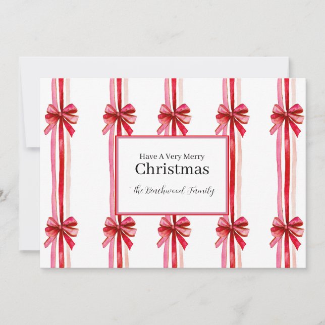 Tarjeta Festiva Navidades de arcos rosados y rojos (Anverso)
