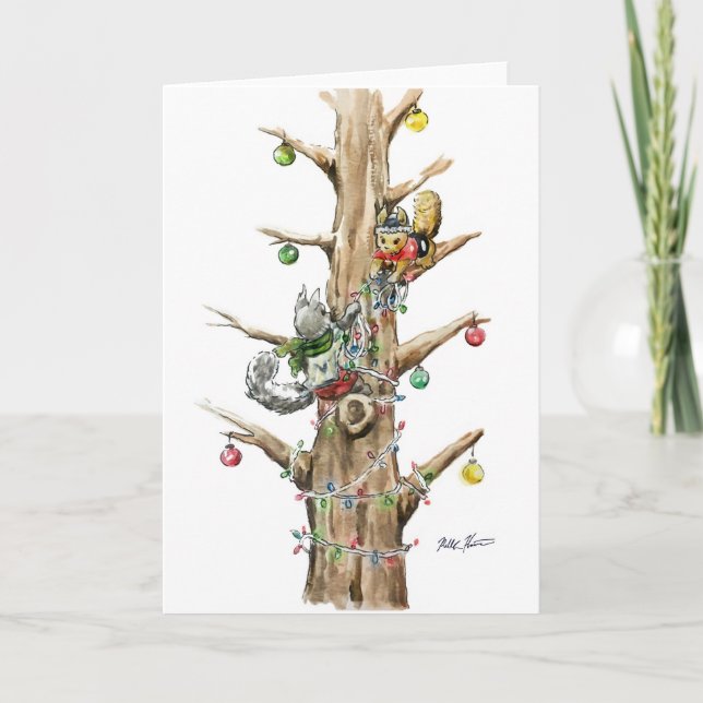 Tarjeta Festiva Navidades de ardilla (Anverso)