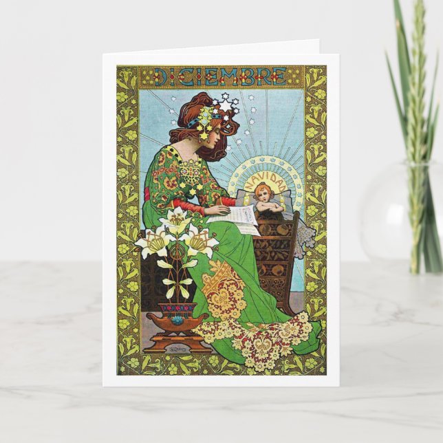 Tarjeta Festiva Navidades de Art Nouveau (Anverso)
