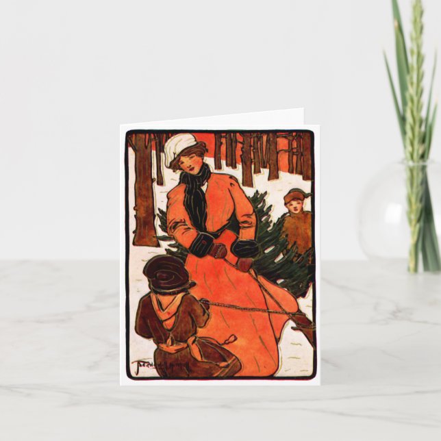 Tarjeta Festiva navidades de Art Nouveau de 1900 (Anverso)