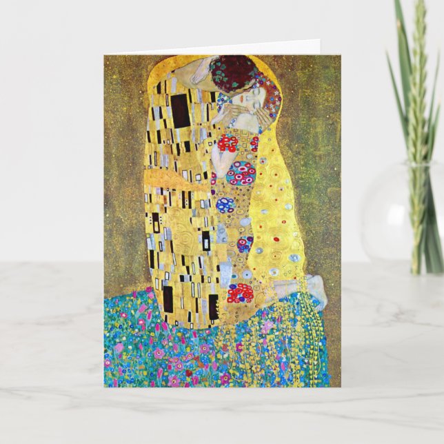 Tarjeta Festiva Navidades de Art Nouveau, El beso de Gustav Klimt (Anverso)