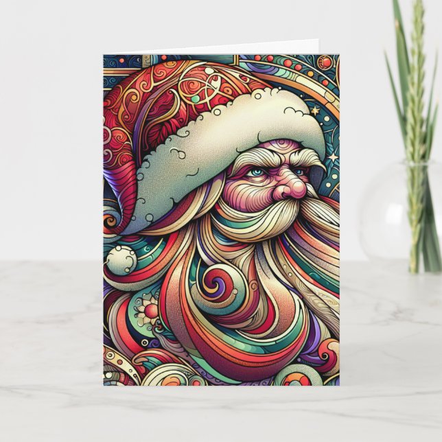 Tarjeta Festiva Navidades de Art Nouveau Santa Claus (Anverso)