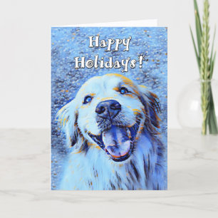 Tarjeta Festiva Navidades de arte azul de perro con un sonriente r