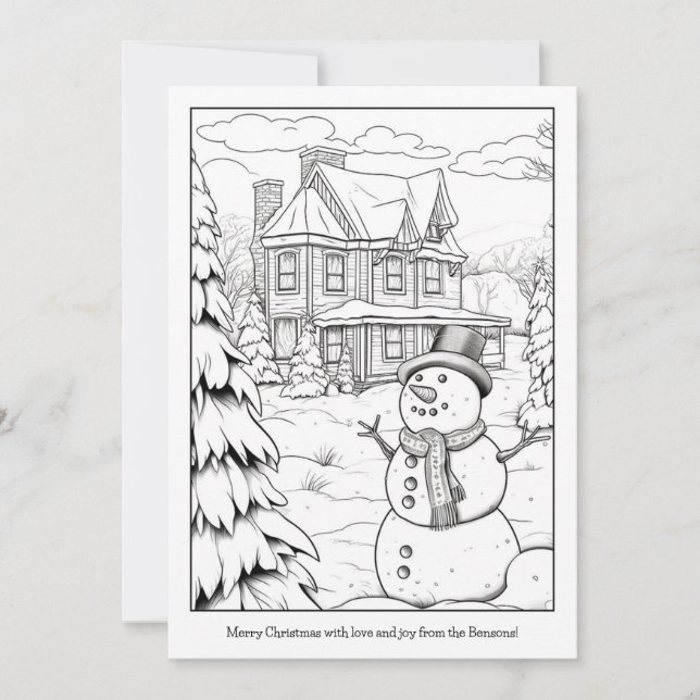 Tarjeta Festiva Navidades de arte casero de la familia Cute Snowma (Anverso)