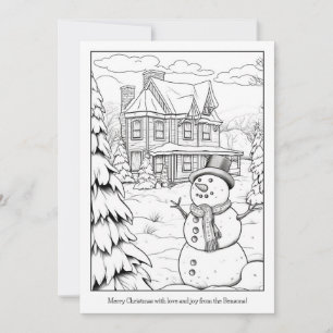 Tarjeta Festiva Navidades de arte casero de la familia Cute Snowma