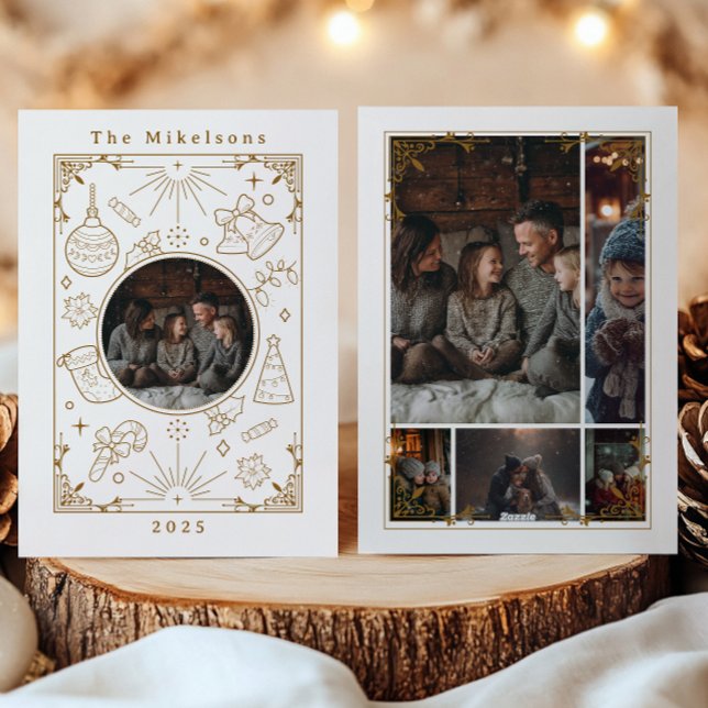 Tarjeta Festiva Navidades de arte de la elegante línea de oro del  (Subido por el creador)