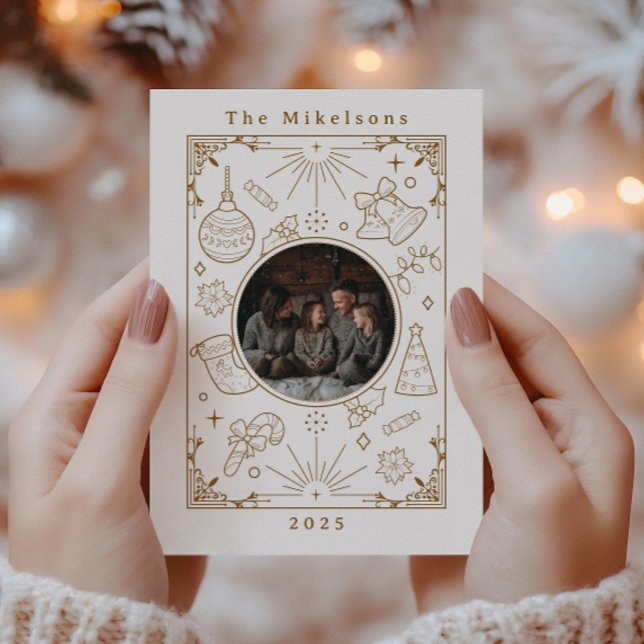 Tarjeta Festiva Navidades de arte de la Línea de Oro Elegante (Subido por el creador)