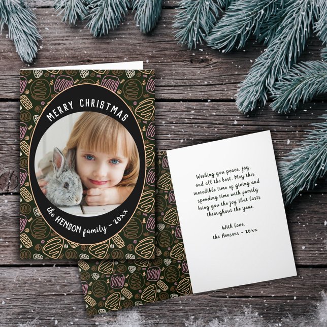 Tarjeta Festiva Navidades de arte de una línea rosada en negro Hol (Subido por el creador)