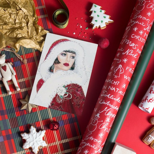 Tarjeta Festiva navidades de arte deco Holiday retro lady añadir m (Subido por el creador)