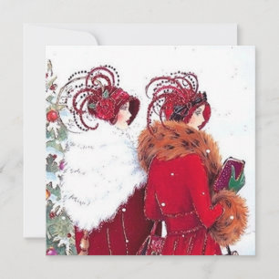 Tarjeta Festiva navidades de arte deco retro vintage