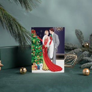 Tarjeta Festiva Navidades de arte pareja deco agregar mensaje