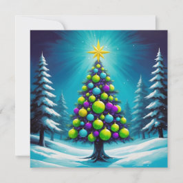 Tarjeta Festiva Navidades de arte pop con morado azul verde neón
