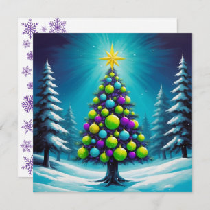Tarjeta Festiva Navidades de arte pop con morado azul verde neón