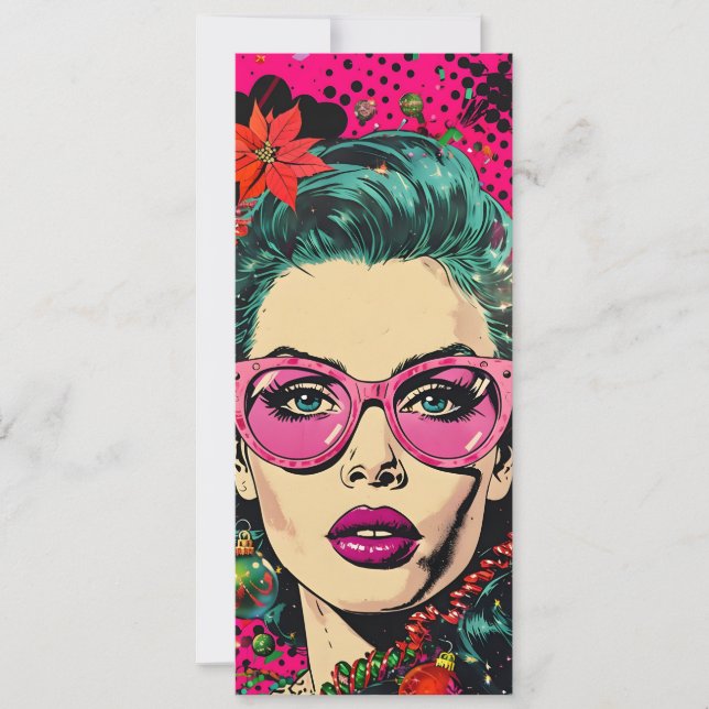 Tarjeta Festiva Navidades de arte pop en historietas únicas retro  (Anverso)