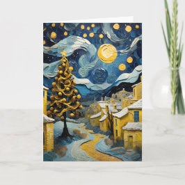 Tarjeta Festiva Navidades de arte vintage inspirados por Van Gogh