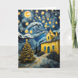 Tarjeta Festiva Navidades de arte vintage inspirados por Van Gogh