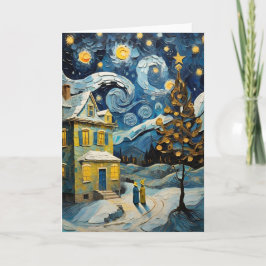 Tarjeta Festiva Navidades de arte vintage inspirados por Van Gogh