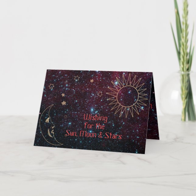 Tarjeta Festiva Navidades de astrología Sun Moon Stars Purpurina N (Anverso)