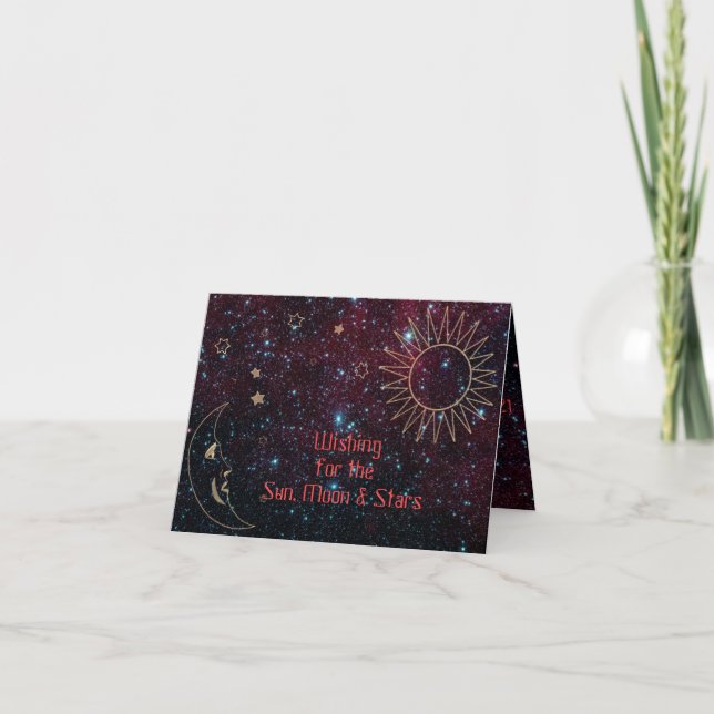 Tarjeta Festiva Navidades de astrología Sun Moon Stars Purpurina N (Anverso)
