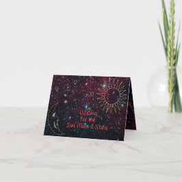 Tarjeta Festiva Navidades de astrología Sun Moon Stars Purpurina N