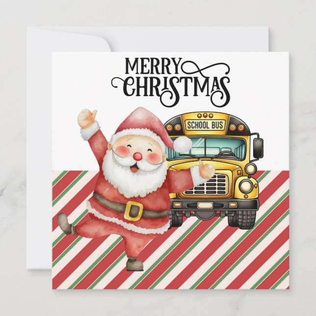 Tarjeta Festiva Navidades de autobuses escolares para conductor (Anverso)